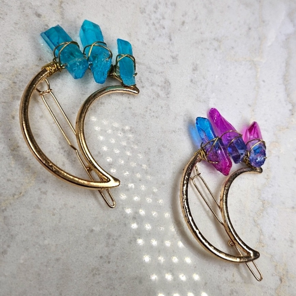 EUC Set of 2 Moon Gemstones Hair clips